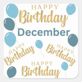 ハッピーバースデー12月の誕生日ステッカー スクエアシール