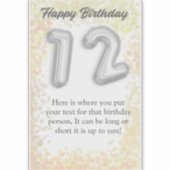 ハッピーバースデー12歳ステッカー シール (正面)