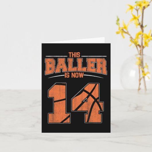 ハッピーバースデー14歳バスケットボールボーイズフォーティー カード (黄色い花)