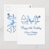 ハッピーバースデー15歳 青い名前のモノグラムビキニ ポストカード (正面/裏面)