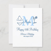ハッピーバースデー15歳 青い水着 名前イニシャル デザイン