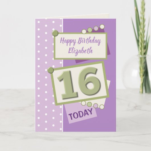 ハッピーバースデー16今日の紫と緑 カード (正面)