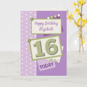 ハッピーバースデー16今日の紫と緑 カード (黄色い花)