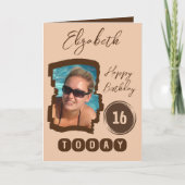 ハッピーバースデー16今日フォトブラウンを追加 カード (正面)