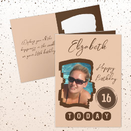 ハッピーバースデー16今日フォトブラウンを追加 カード