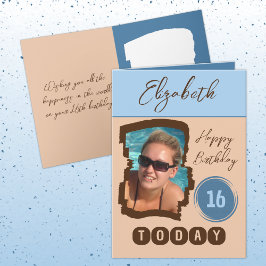 ハッピーバースデー16今日フォトブラウンブルーを追加 カード