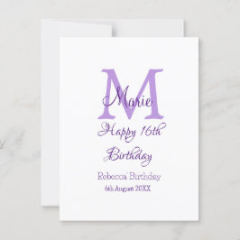 ハッピーバースデー16歳 紫 名前イニシャル おしゃれモダン ポストカード