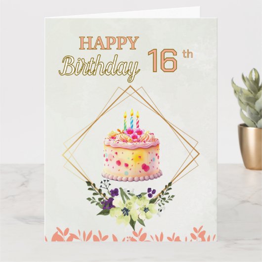 ハッピーバースデー16th10代の若者スウィートガール カード (小さな植物)