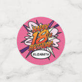 ハッピーバースデー18歳 ピンク ファン レトロ コミックブック コンフェッティ (スモール正面)