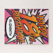 ハッピーバースデー18歳 レトロコミックブック ピンク ジグソーパズル (横)