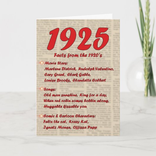 ハッピーバースデー1925年誕生20年代20年代 カード (正面)