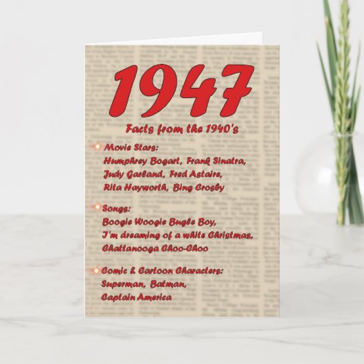 ハッピーバースデー1947年誕生ニュース40年代40年代 カード (正面)