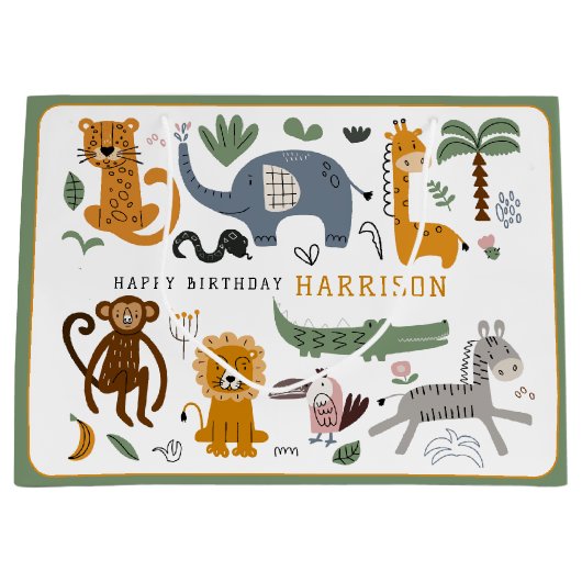 ハッピーバースデー2ワイルドサファリアニマルキッズ ラージペーパーバッグ (正面)