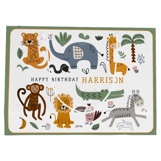 ハッピーバースデー2ワイルドサファリアニマルキッズ ラージペーパーバッグ (裏面)