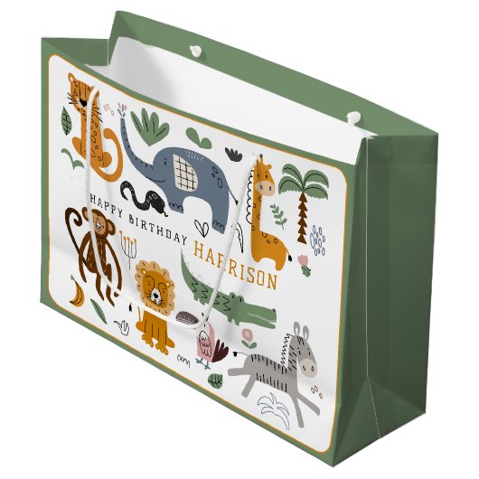 ハッピーバースデー2ワイルドサファリアニマルキッズ ラージペーパーバッグ (正面アングル)