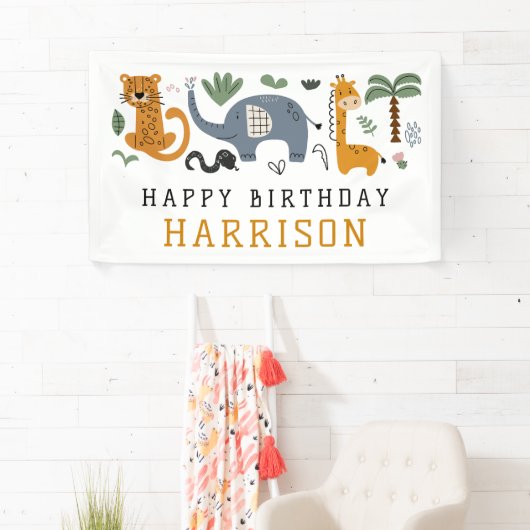 ハッピーバースデー2ワイルドサファリアニマルキッズ 横断幕 (インサイチュ)