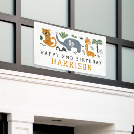 ハッピーバースデー2ワイルドサファリアニマルキッズ 横断幕