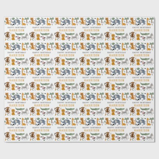 ハッピーバースデー2匹の野生のサファリの動物がパーソナライズ ラッピングペーパー (フラット)