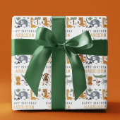 ハッピーバースデー2匹の野生のサファリの動物がパーソナライズ ラッピングペーパー