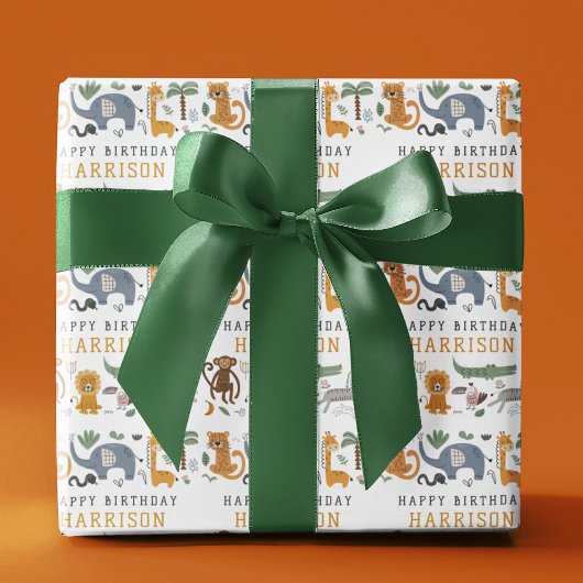 ハッピーバースデー2匹の野生のサファリの動物がパーソナライズ ラッピングペーパー