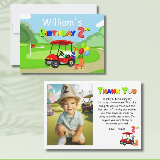 ハッピーバースデー2歳 赤いゴルフカート 男の子のカード サンキューカード