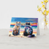 ハッピーバースデー2水彩猫カード カード (黄色い花)