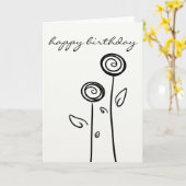 ハッピーバースデー2花シンプル線スケッチ カード (黄色い花)
