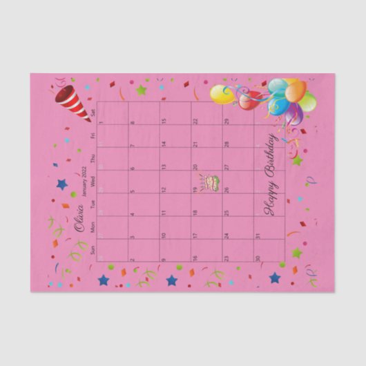 ハッピーバースデー2022年1月ティッシュペーパー 薄葉紙 (正面)