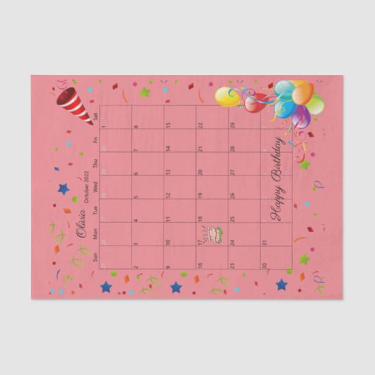 ハッピーバースデー2022年10月ティッシュペーパー 薄葉紙 (正面)