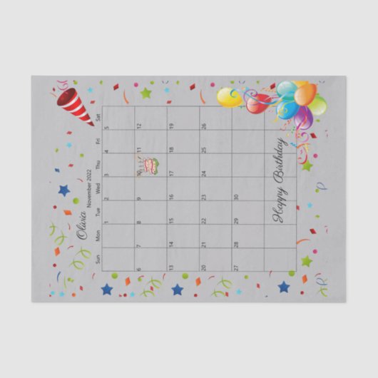 ハッピーバースデー2022年11月ティッシュペーパー 薄葉紙 (正面)