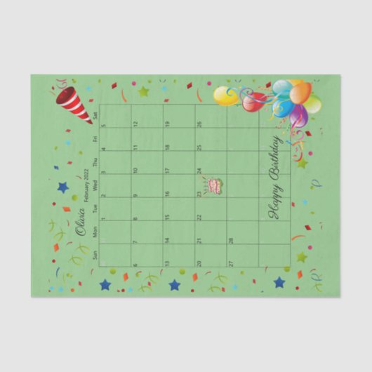 ハッピーバースデー2022年2月ティッシュペーパー 薄葉紙 (正面)