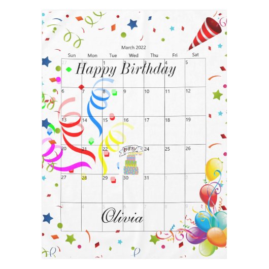 ハッピーバースデー2022年3月テーブルクロス テーブルクロス (正面)