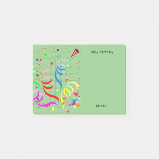 ハッピーバースデー2022年3月Post-it Notes ポストイット (正面)