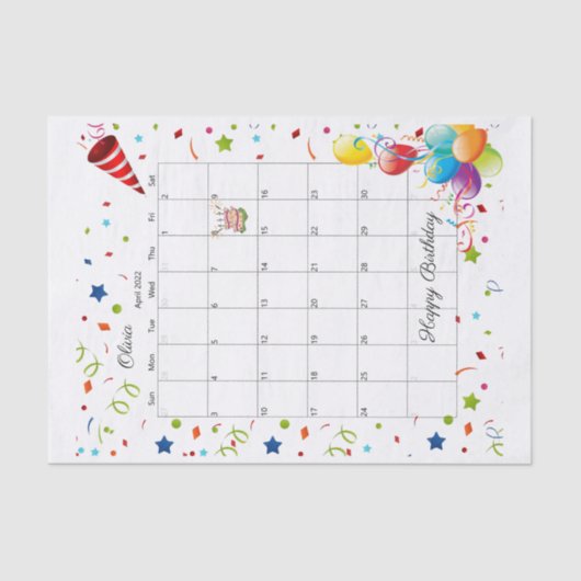 ハッピーバースデー2022年4月ティッシュペーパー 薄葉紙 (正面)