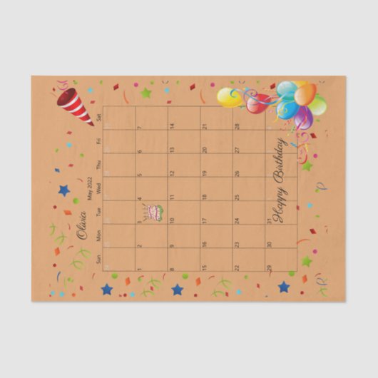 ハッピーバースデー2022年5月ティッシュペーパー 薄葉紙 (正面)