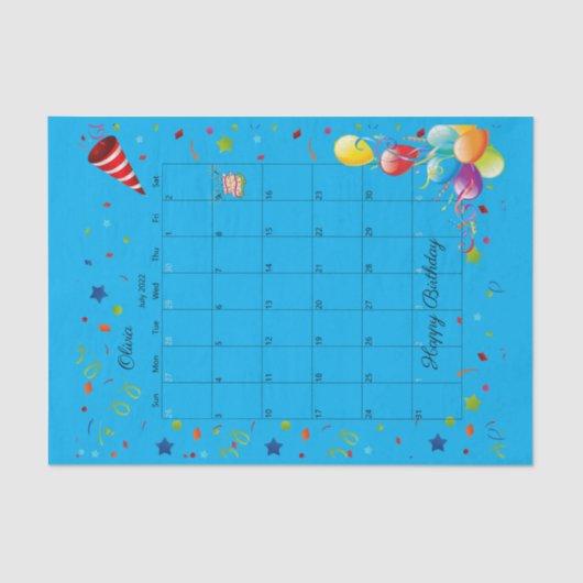 ハッピーバースデー2022年7月ティッシュペーパー 薄葉紙 (正面)