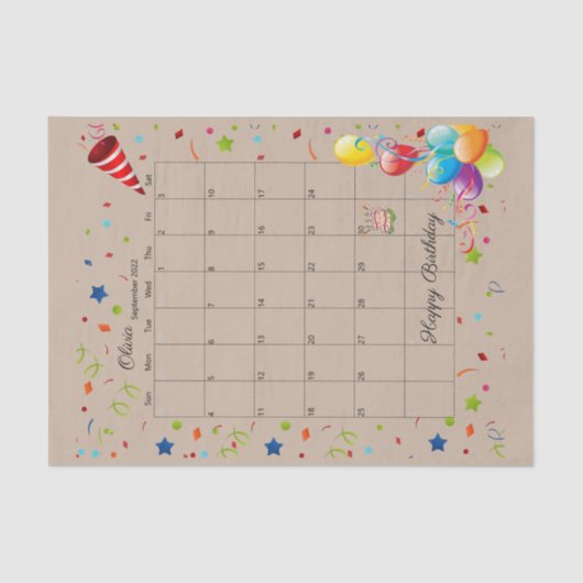 ハッピーバースデー2022年9月ティッシュペーパー 薄葉紙 (正面)