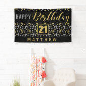 ハッピーバースデー21と名前ブラックと金ゴールド 横断幕 (インサイチュ)