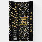 ハッピーバースデー21と名前ブラックと金ゴールド 横断幕 (縦)