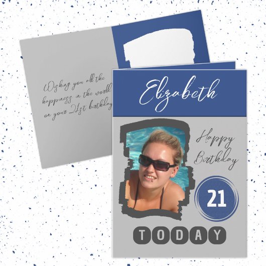 ハッピーバースデー21今日フォトグレーブルーを追加 カード
