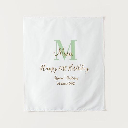 ハッピーバースデー21歳の誕生日グリーン名前イニシャルブラウン タペストリー (正面)