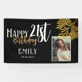 ハッピーバースデー21歳 ゴールドリーフ フォトバックドロップ 横断幕 (横)