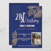 ハッピーバースデー21歳 ゴールドリーフ フォトパーティ 招待状 (正面/裏面)