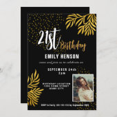 ハッピーバースデー21歳 ゴールドリーフ フォトパーティ 招待状 (正面/裏面)