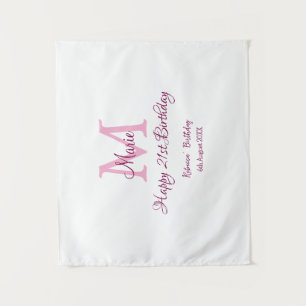 ハッピーバースデー21歳 ピンク 名前イニシャル モダン タペストリー