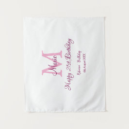 ハッピーバースデー21歳 ピンク 名前イニシャル 現代的なデザイン タペストリー