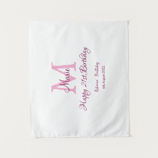 ハッピーバースデー21歳 ピンク 名前イニシャル 現代的なデザイン タペストリー (正面)