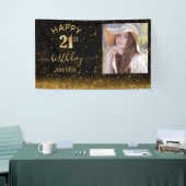 ハッピーバースデー21金ゴールドブラックグリッターフォトシック 横断幕 (トレードショー)
