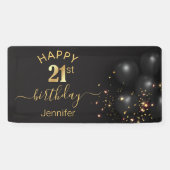 ハッピーバースデー21金ゴールドブラックバルーン紙吹雪 横断幕 (横)