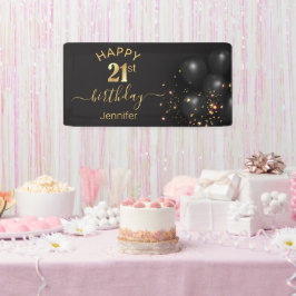 ハッピーバースデー21金ゴールドブラックバルーン紙吹雪 横断幕
